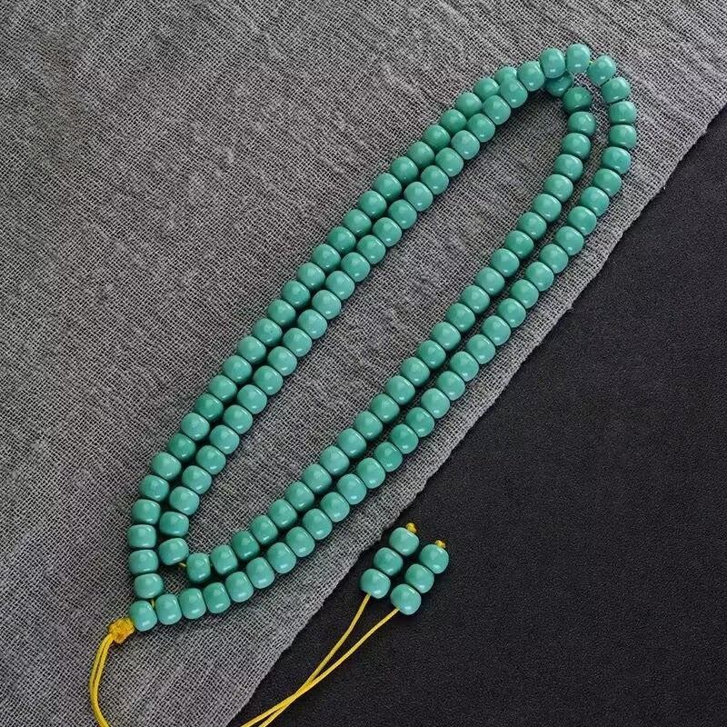 9 mm Natural Turquoise Old Style Bead 108 Necklace Pendant Chain Unisex Jewelry