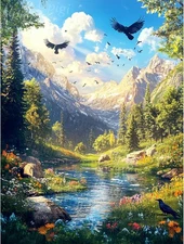 Upigi Diamond Painting Kits,Landscape Art for Mountain Bird 