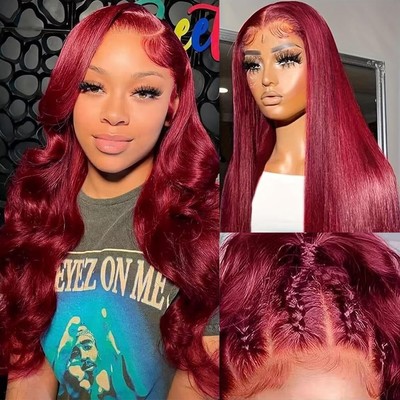 Burgundy Human Hair Wig 13x4 HD Transparent Lace Frontal Wig 99J