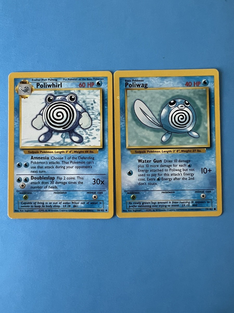 pokemon base set cards poliwhirl Gym Heroes Uncommon Misty's #53 Stage 1 Poliwag #59/102 + Poliwhirl #38/102