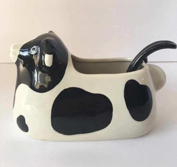 TAYLOR & NG Plato de Vaca Negro/Blanco con Cuchara, Gravy Boat, De Colección San Francisco 1986 Foto 3 de 4