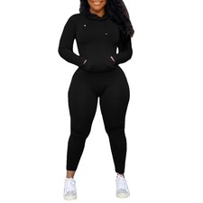 Nimsruc 2 Piece Outfits For Women Sweatsuits Sets Hooded Medium, 9045-black