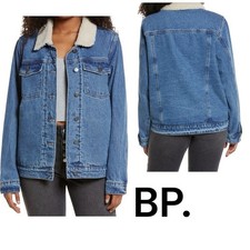 BP. Denim Oversized Trucker Jacket with Faux Shearling Collar Size XS Women  s 