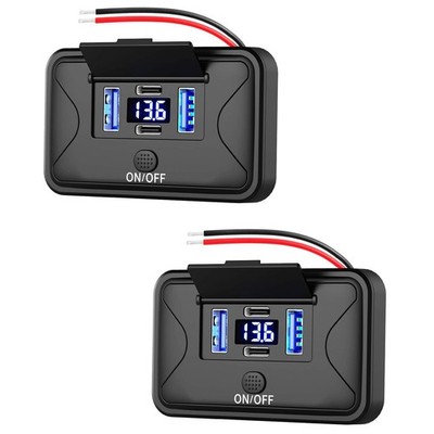 2 Pack 78W 4 Port 12V USB Outlet Wall Mount, Dual 36W PD & Dual 18W QC3.0 Light