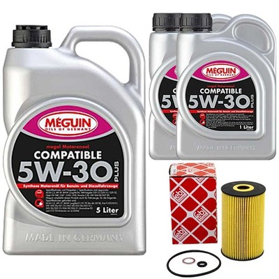 Motoröl Set SAE 5W-30 Plus Meguin 7 Liter + Ölfilter für Hyundai Equus 4.6 V8 VI