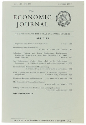 THE ECONOMIC JOURNAL - Vol. 110 Nr. 466 - Oktober 2000. Royal Economic Society. 
