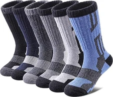Kids Merino Wool Hiking Socks 6 Pairs Winter Warm Thick Thermal Boot Socks