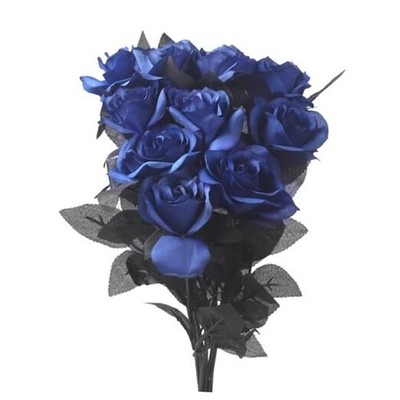 10pcs Artificial Black Rose Flowers, Single Stem Fake Silk Flowers Blue/10pcs