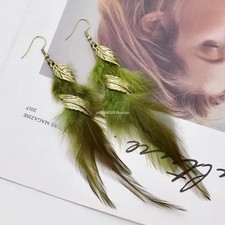 Boho Vintage Long Exaggerated Irregular Feather Earrings for Women Ethnic Gold C