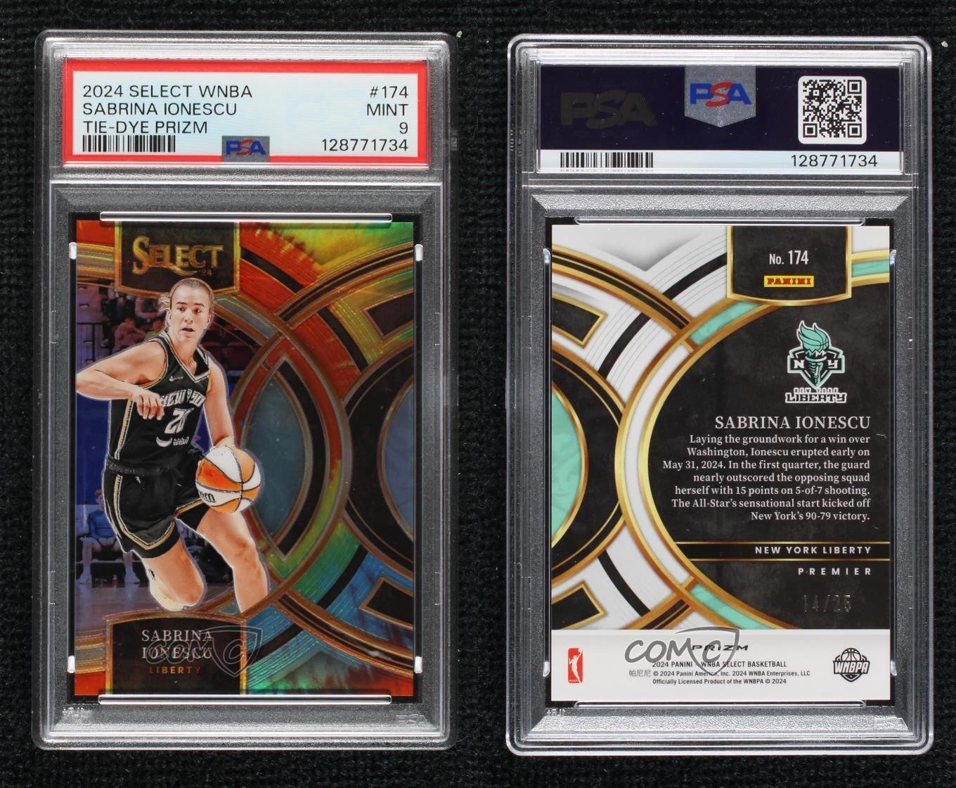 2024 Panini Select WNBA Premier Level Tie-Dye Prizm 14/25 Sabrina Ionescu 1jb0 view 3