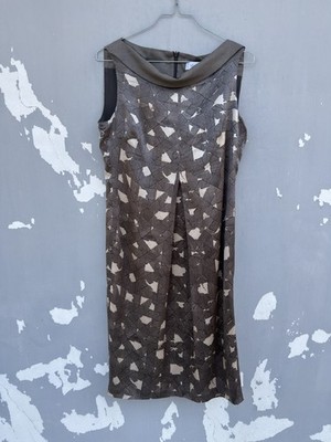 Max Mara Kleid Damen 6 grau geometrisch Seide Etuikleid Büro Designer Luxus