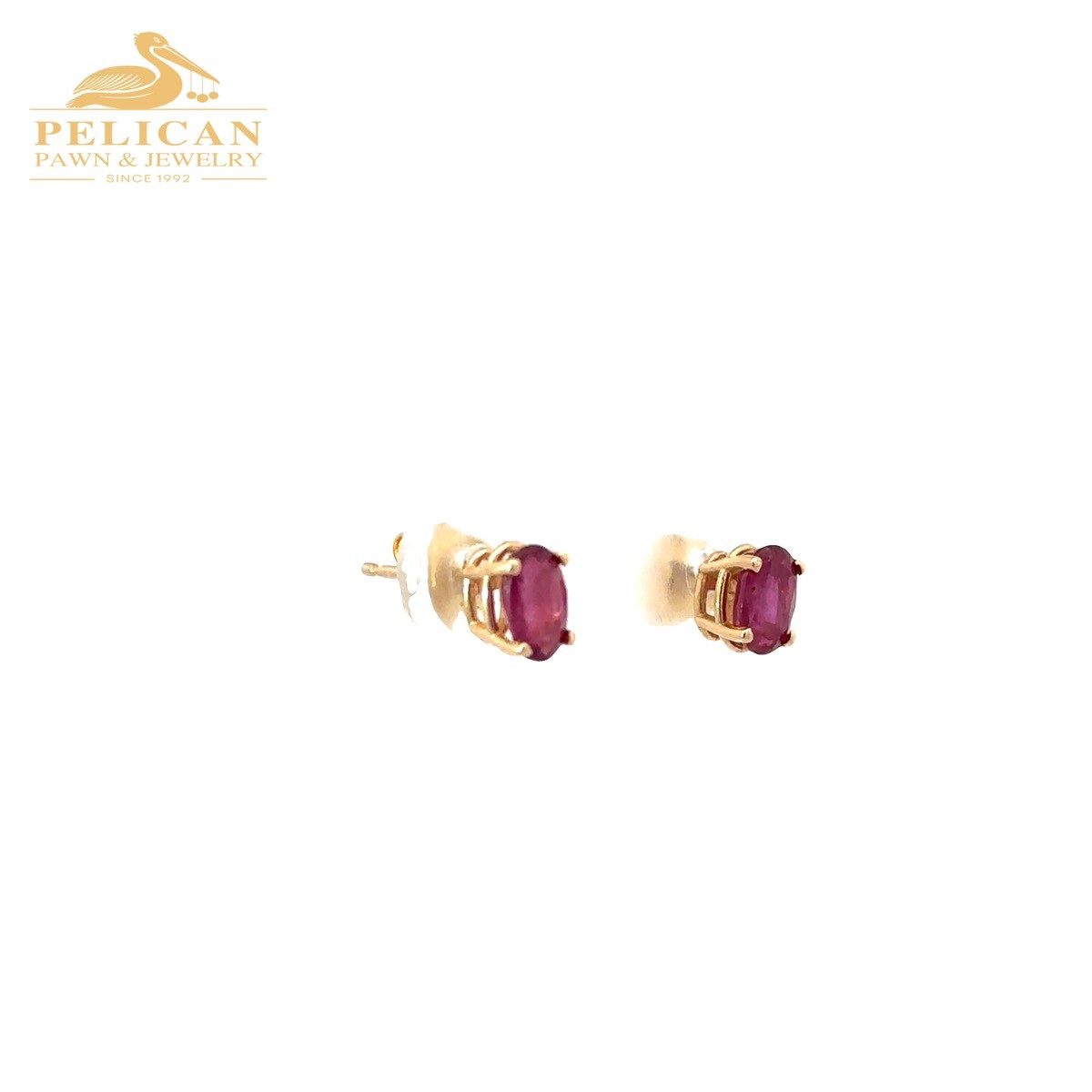 Ruby Oval Solitaire Stud Earrings 10K Yellow Gold… - image 2