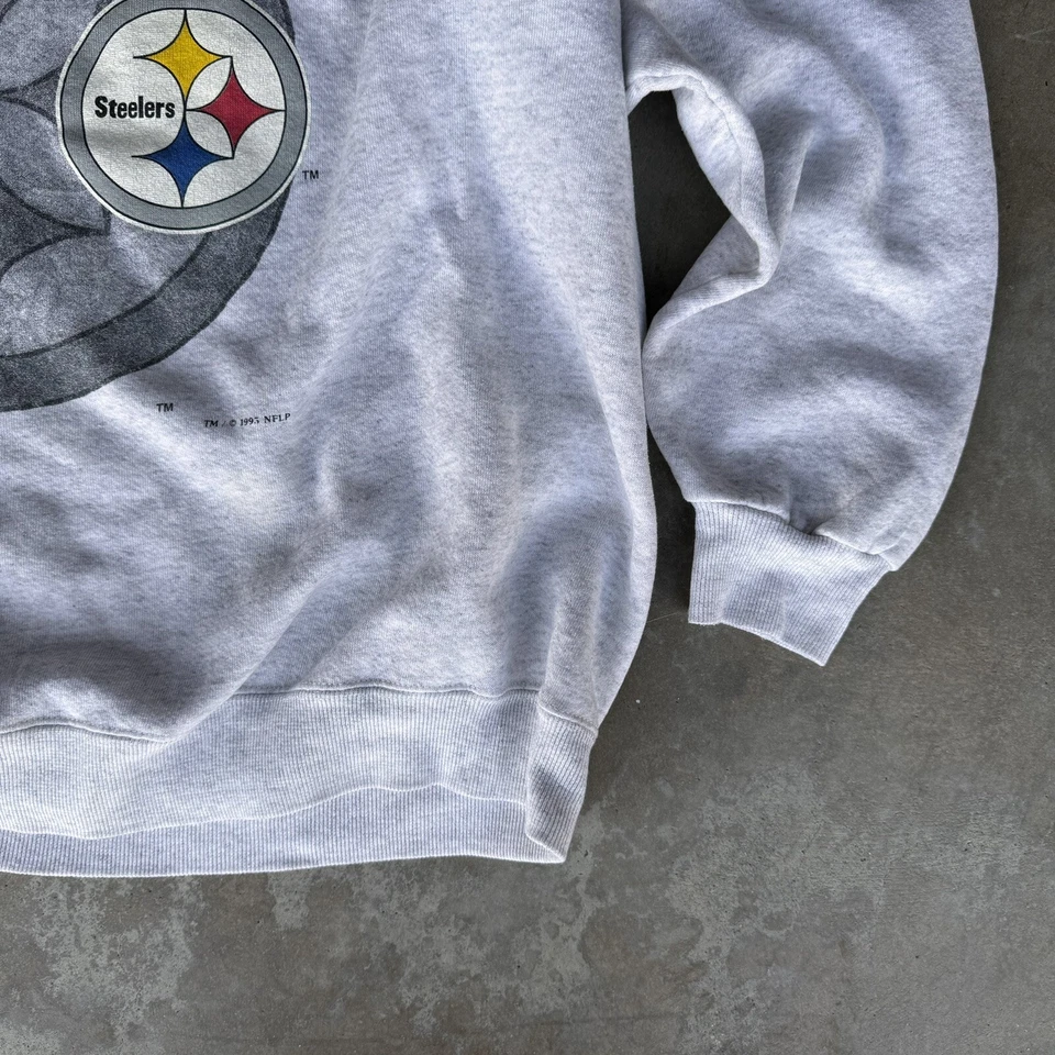 Vintage Pittsburgh Steelers Old English Mens 1995 Sweater NFL Gray Lee Sport 2XL - Imagem 2 de 4