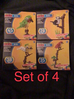 Make It Blocks Building Bricks Birds Parrot Woodpecker Red Robin 4 Pack NEW