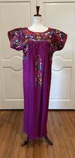 San Antonino Maxi Dress, Oaxaca Mexican dress. hand Embroidered. Silk Threads,