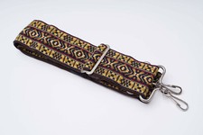 Vintage Geometric Tapestry Camera strap 36" jacquard, olive/red/brown