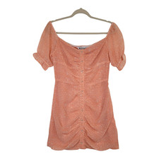 Walter Baker Mini Dress Sz 10 Off Shoulder Coral Pink Leopard Coquette Babydoll
