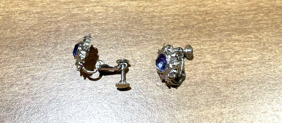 Pendientes de Tanzanita Azul Floral Plata Vintage Joan Rivers Sin Perforar Foto 4 de 4