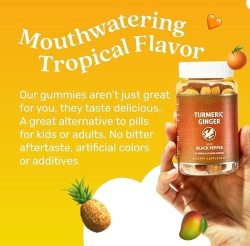 Gummies Turmeric Curcumin 500mg with Black Pepper, Ginger, Tropical Flavor 60 Ct - Picture 10 of 12