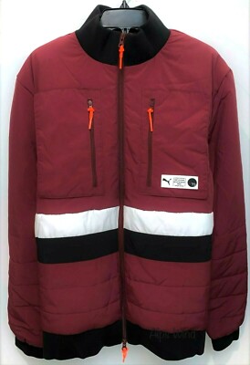 New Mens Puma Parquet Quilted Puffer Jacket Burgundy/Black Size L, $165 Off MSRP