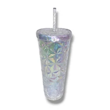 Holiday Time Clear Prismatic Tumbler-Screw Lid-Straw-Iridescent-26 oz-2024-NEW