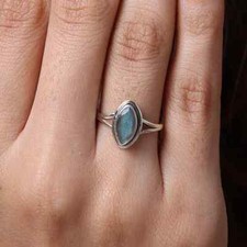 Solid 925 Sterling Silver Natural Labradorite Ring Gemstone Jewelry For Her C 1