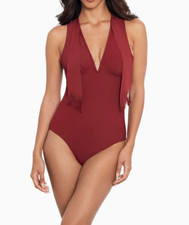 Amoressa Swimwear by Miraclesuit Size 8 Banda Bandolier Sash 1-Piece Paprika Red