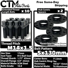 2x 15mm Thick 5x130 71.5mm C.B Wheel Spacer 14x1.5 Black Ball Bolt Porsche &More