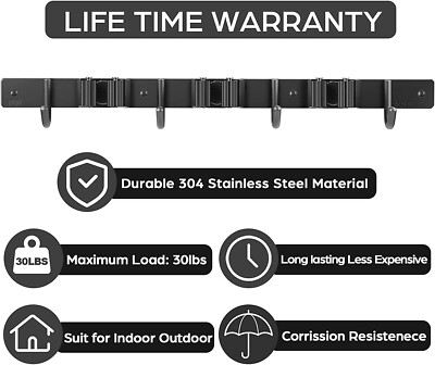 Broom Mop Holder Wall Mounted Metal Organizer With 3 Racks and 4 Hooks hanger