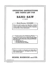 1952 Craftsman 103.24280  12" Band Saw-Operating Instructions & Parts List