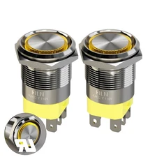 2Pcs 22mm 7/8 Latching Pushbutton Switch, 110V, 20A, Yellow LED, Corded Plug