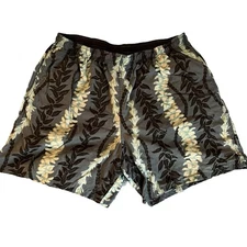 Speedo Swim Trunks Mens Size L Blue Green Floral Pull On Elastic Waist Mesh Line