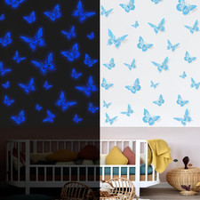 Glow in the Dark 3D Butterfly 24 Pcs Blue Butterfly Stickers 3 Sizes, Luminous