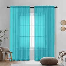 OVZME Turquoise Sheer Curtains 72 Inches 42"W x 72"L Pack of 2 ,