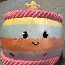Happy Birthday Cake Plush Smoochy Pals Stuffed Dessert Pink Striped Kids Toy