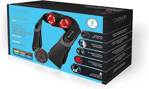 Carmen Shiatsu Back Neck Shoulder Massager Adjustable Speed Heat Black Massager