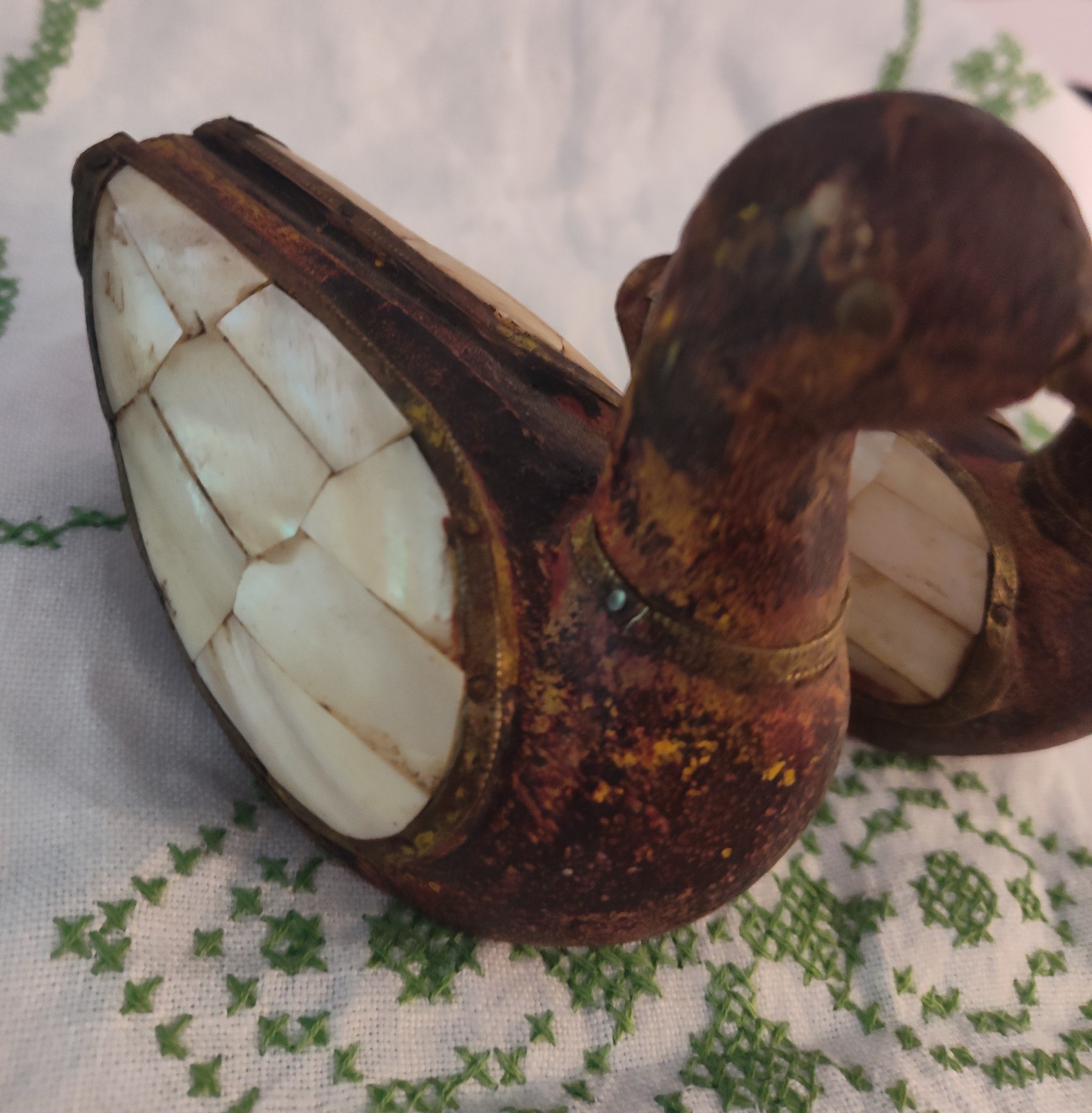 Vintage Set Of Rajasthani Duck Sculptures Mother Of Pearl Inlay & Brass Gorgeous