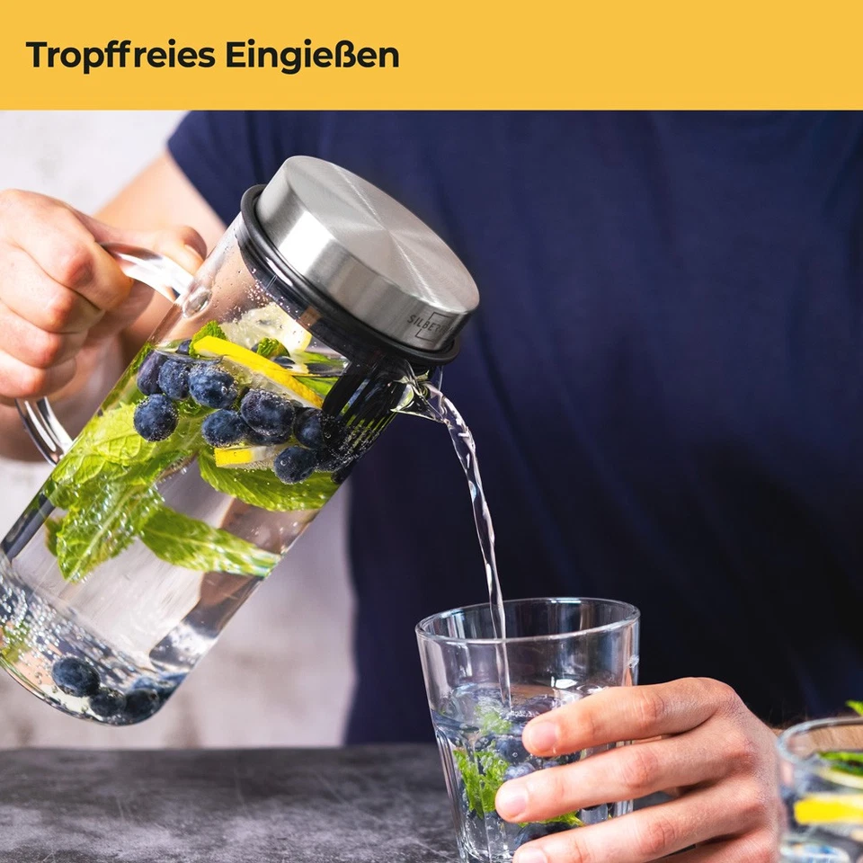 Glaskaraffe Infusion Pitcher 1000 ml SILBERTHAL Wasser Tee Infuser Karaffe - Bild 3 von 4