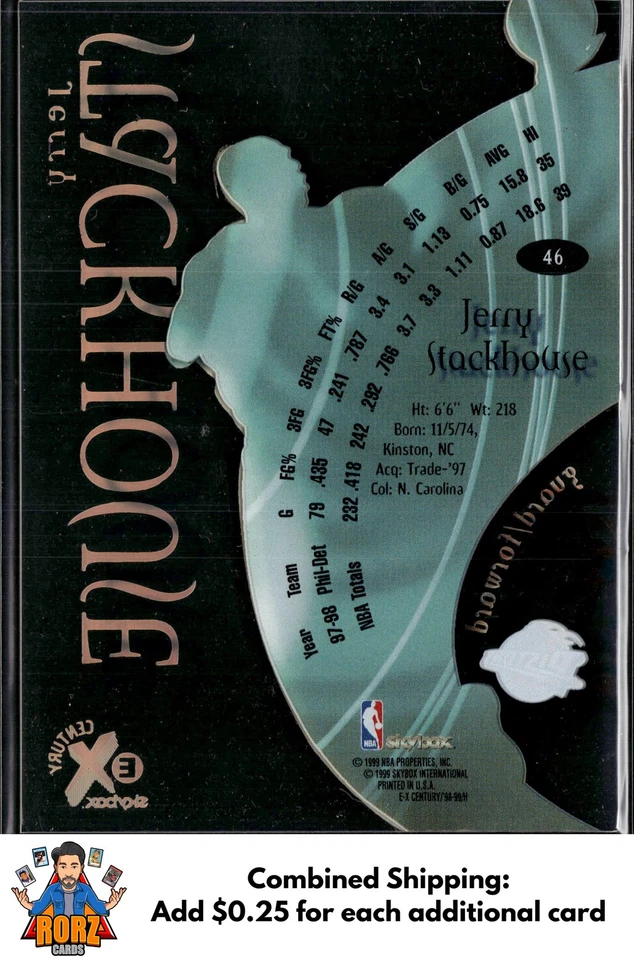 1998-99 SkyBox E-X Century #46 Jerry Stackhouse Detroit Pistons - Image 2 of 2