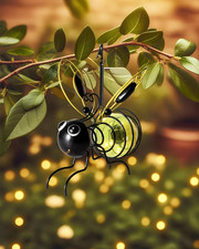 Lighted Outdoor Display - Solar Powered Hanging Bee Decor with Bouncy Springs - 