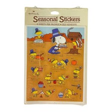 Vntg Peanuts Gang Hallmark Thanksgiving Stickers Woodstock NOS USA Sealed 1980s