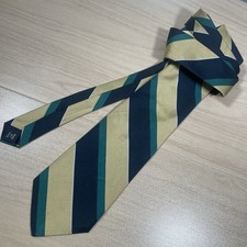Polo Ralph Lauren Tie Silk Repp Stripe Navy Green Gold Trad Ivy Preppy USA Vtg