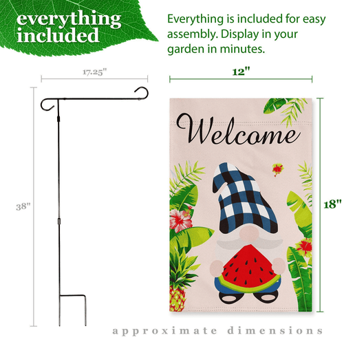 Combo Pack Garden Flag Stand Black 36x16 in Garden Flag 12x18 in Summer Welcome - Picture 9 of 9