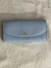 Coach Crossgrain Leather Envelope Wallet Light Blue Accordion Clutch