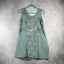 Citron Tunic Top Medium Green Jacquard Floral Burnout Boho Festival Coachella 