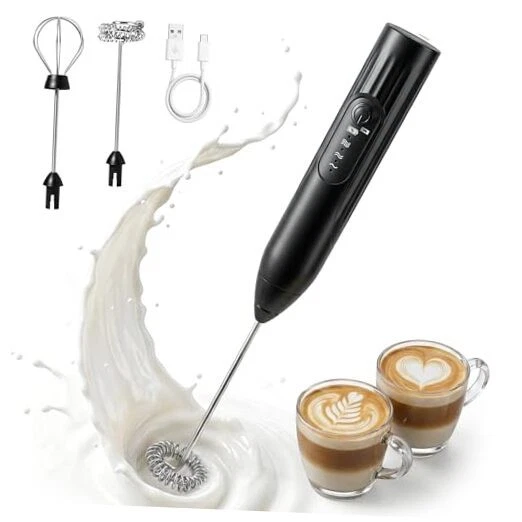 Milk Frother, 3-Speed Rechargeable Handheld Electric Foam Maker with USB Black