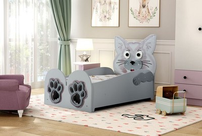 Cat Small/Big Kinderzimmerbett in Grau 60x110x90/204x111x68