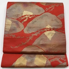 6614 Japanese Vintage Fukuro Obi Belt Kimono Fabric Silk Traditional Red