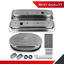 Short Alum Valve Covers 12 Finned Air Cleaner Suit Chevy Sbc 283 350 1987-up