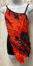 NWOT Red Black print Shorty Unitard Camisole Ladies Pointed Overlay Costume